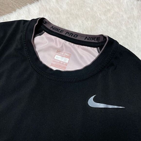 Nike Pro Tight Athletic Shirt Size Small Long Sleeve Running Black Red - Picture 6 of 12